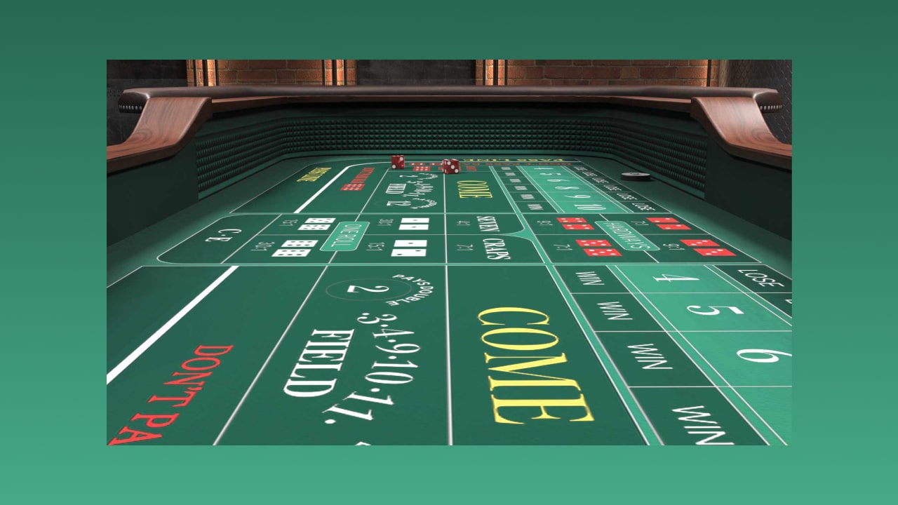 close view of rolling dice on online casino craps table