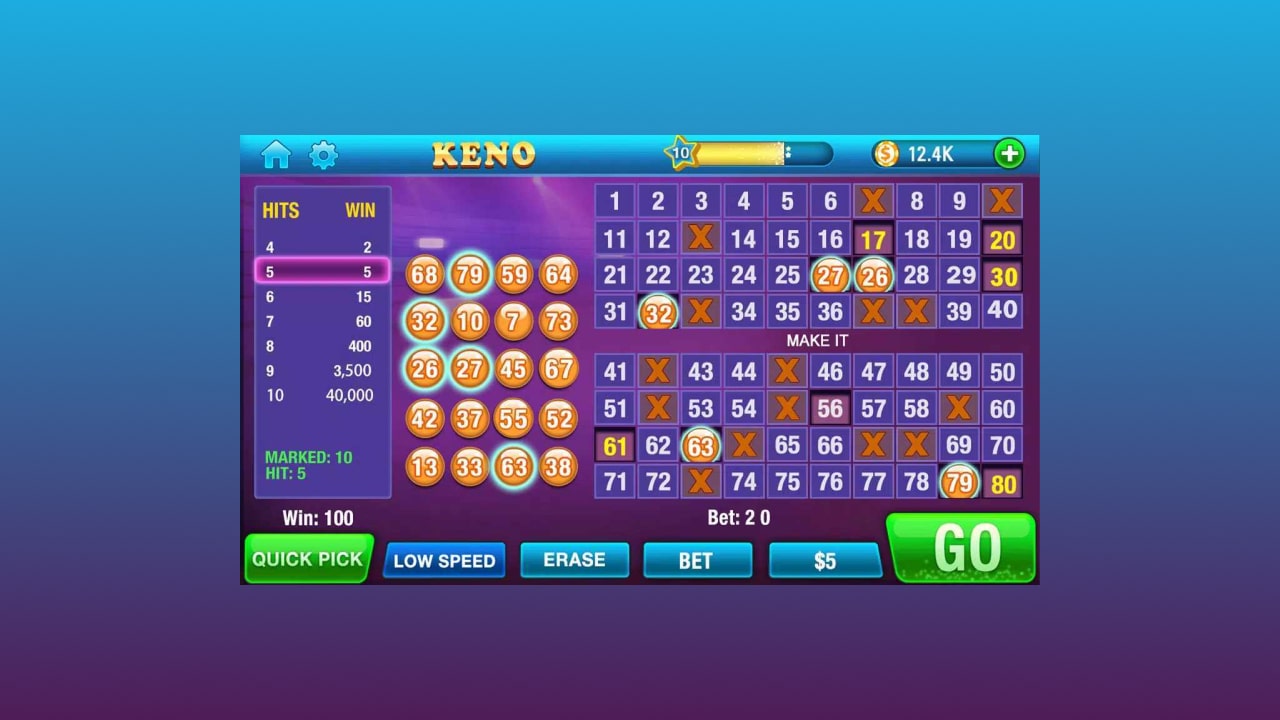 online casino keno paytable