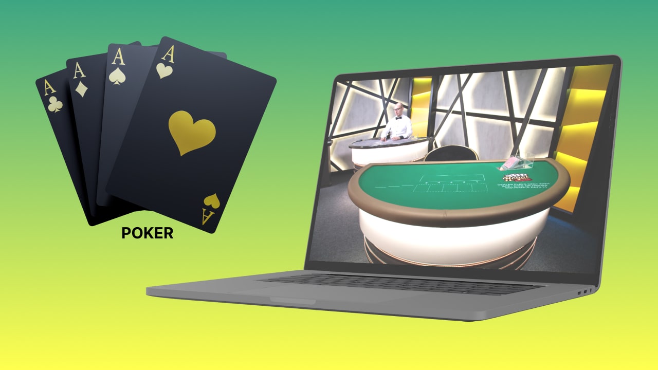 Online casino live poker studio with poker table and live dealer