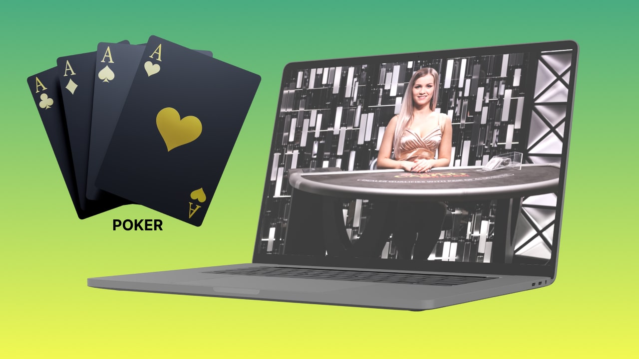 young female poker dealer smiling at online casino poker room