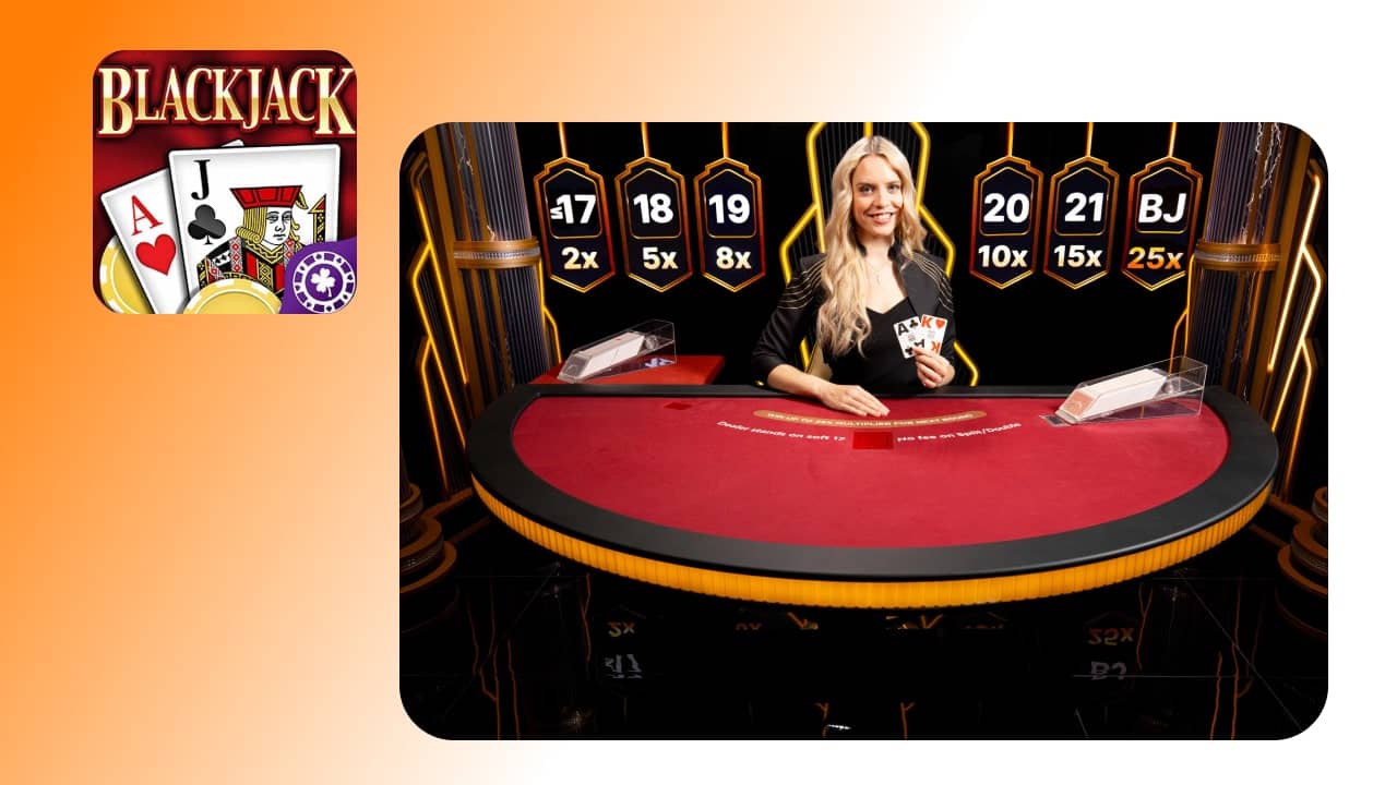 Blackjack live casino live dealer holding cards 