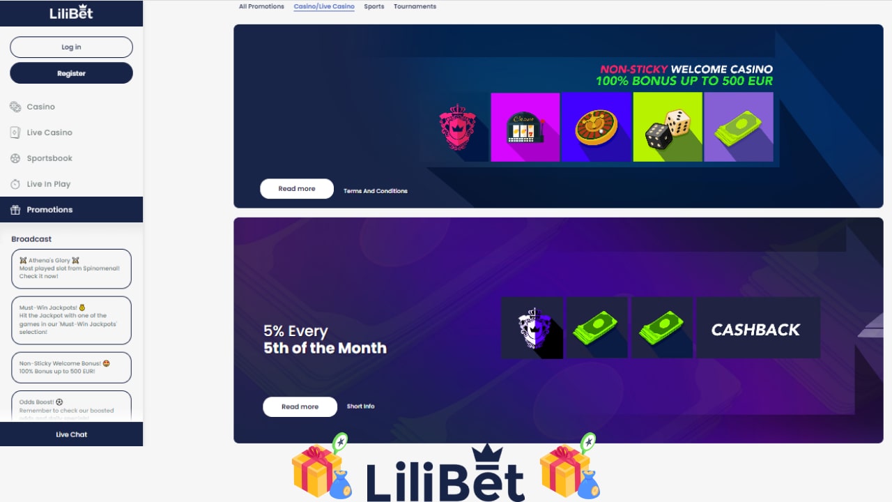 LiliBet casino bonuses