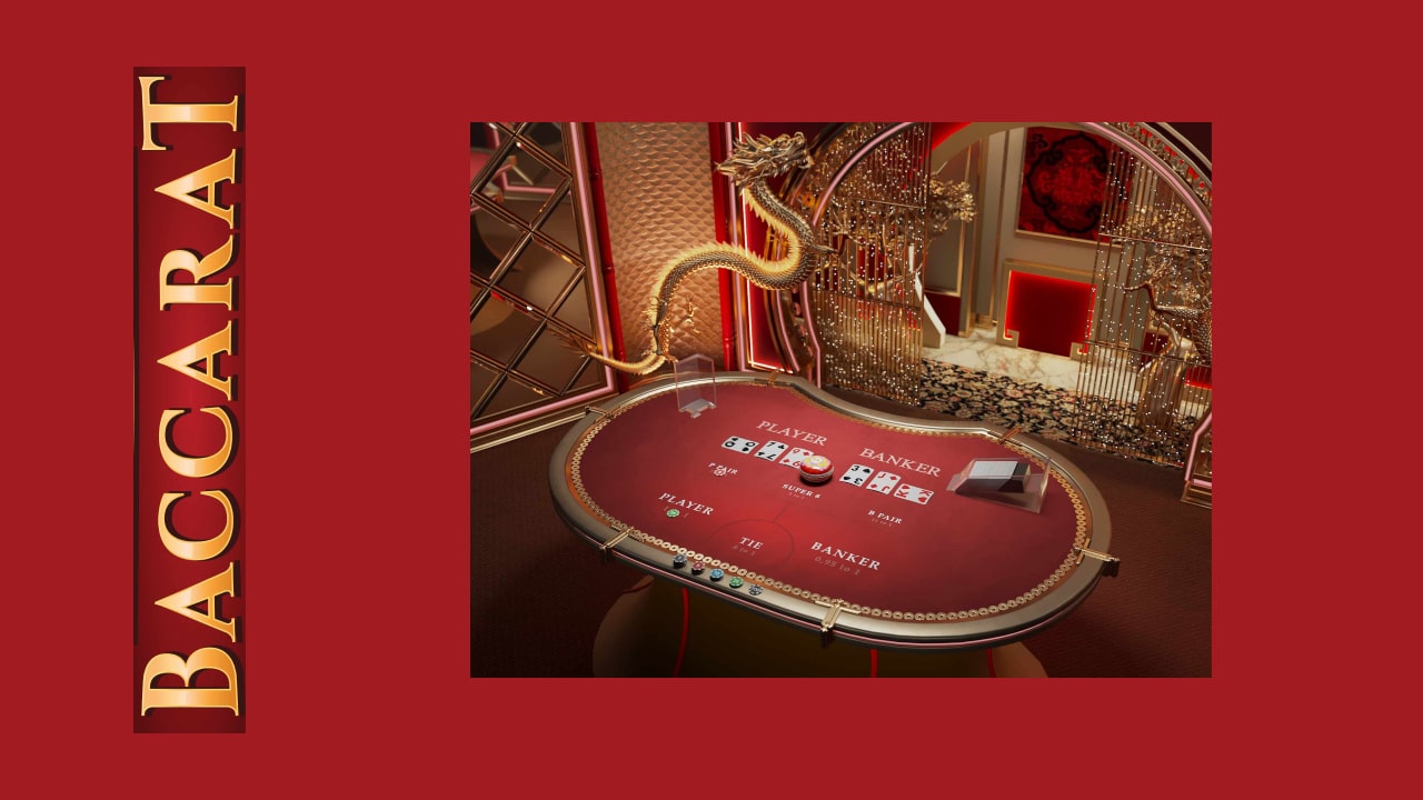 online casino baccara room with table and cards on top